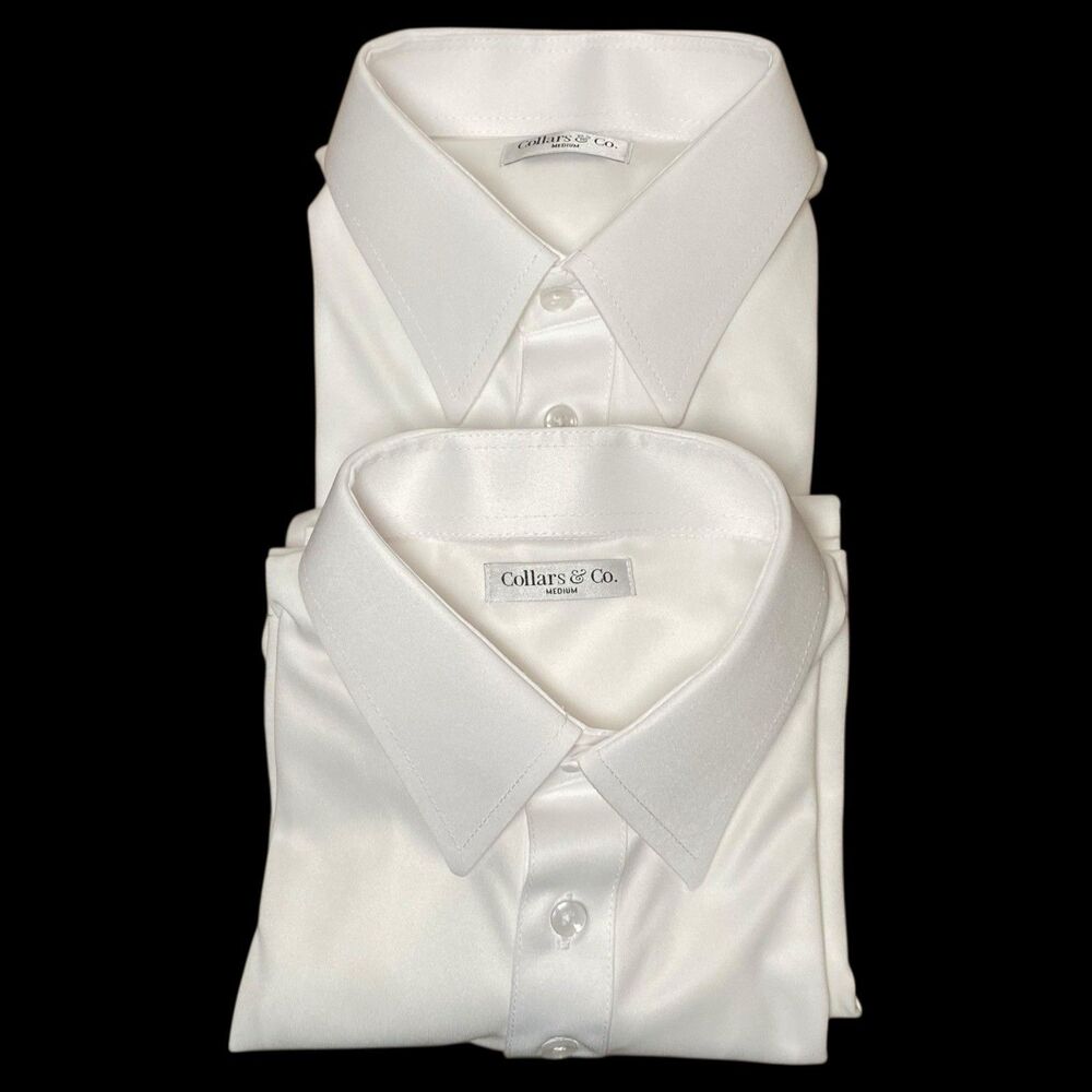 Collars & Co Polo Shirt Mens M White Preppy Dress Collar Point Office Lot of 2
